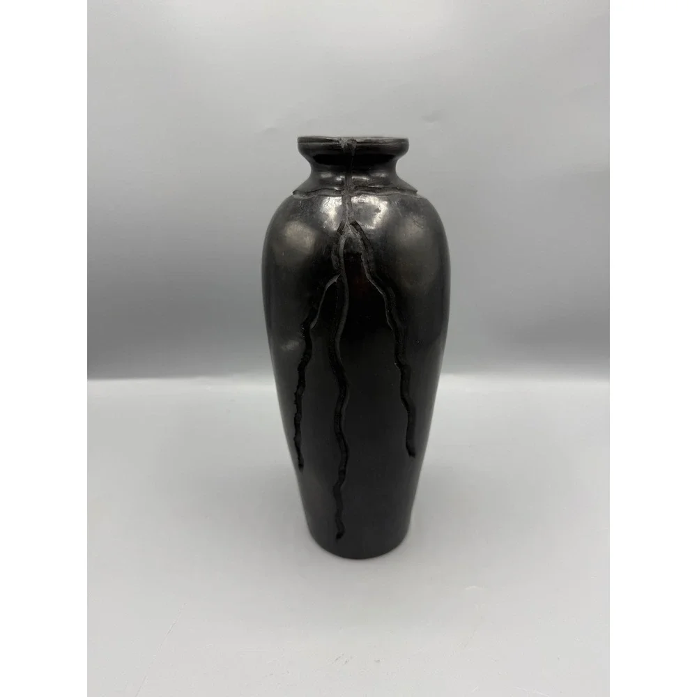 Efrain Gopar Signed Barro Negro Black Clay Pottery Vase Coyotepec Oaxaca Mexico